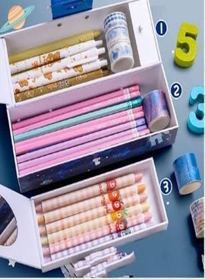 Parshya Pen & Pencil Box-Suitcase Style Password Lock Pencil Case,Multi-Layer Pencil Box for Kids, Boys, Girls, Stationary Organizer Case for Kids, (Astron-Blue) - Image 3